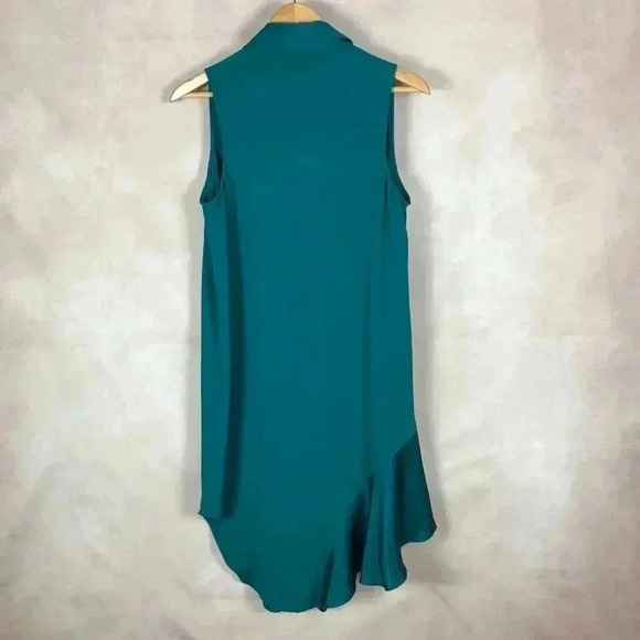 Rachel Roy Emerald Green Flounce-Hem Shirtdress Size MEDIUM - Picture 7 of 13